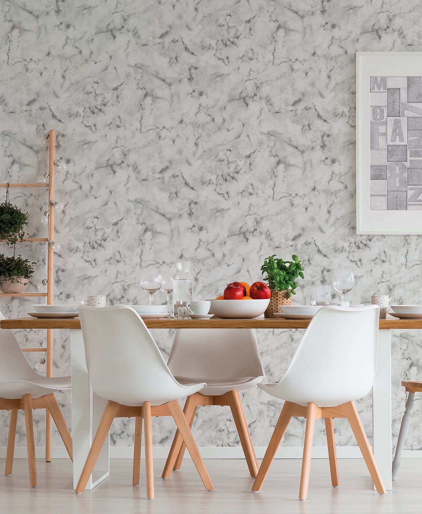 Brewster Notting Hill Light Grey Marble Paste The Wall Non Woven Wallpaper, 20.5-in by 33-ft, 56.4 sq. ft.