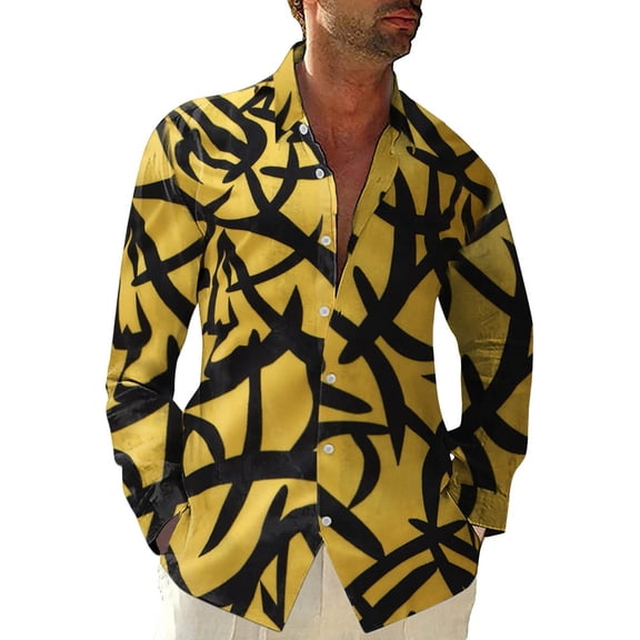 Aayomet Hawaiian Shirt Large Casual Long Loose Sleeved Lapel Men's Printed Shirt SIze Men Shirts Mens Hawaiian Shirts Yellow,XXL