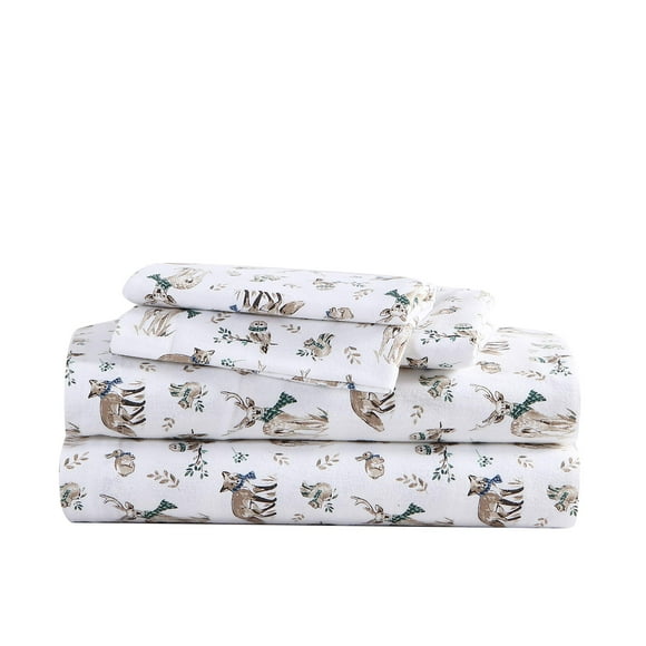 Eddie Bauer - Queen Sheet Set, Warm Breathable Cotton Flannel Bedding With Deep Pockets, Brushed For Extra Softness, Cozy Home Decor, Oeko-Tex Certified (Woodlands Friends, Queen)