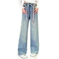 thumbnail image 3 of Juslio Girls Pants Unisex Child Casual Jeans Loose Straight Leg Wide Leg Blue, 3 of 5