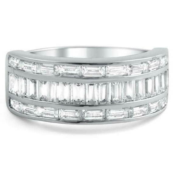 HeartsAndYou 2.1ct Baguette Cut Moissanite Engagement Ring for Women Channel Set 18k White Gold over Silver