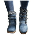 thumbnail image 3 of Juebong Vintage Red Boots Large Printed Hiking Boots Winter Slip On Combat Leather Boots,Blue Size 7.5, 3 of 8
