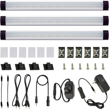 Dimmable LED Under Cabinet Lighting Kit - 3 Panel Linkable Light Bars with Rotary Dimmer Switch for Kitchen, Counter, and Shelf Lighting - 9W Warm White