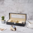 thumbnail image 2 of Caja de reloj de cuero PU con 6 ranuras, estuche de exposición, organizador de joyas con tapa de cristal con almohada suave, caja de reloj con ventana Visible, 2 of 5
