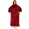 thumbnail image 2 of PAVILIA Blanket Hoodie for Women Burgundy, Sherpa Wearable Blanket Men, Cozy Oversized Sweatshirt Blanket, Warm Fleece Hooded Blanket Sweater with Sleeves and Two Big Pocket, Adult Long, Wine Red, 2 of 9