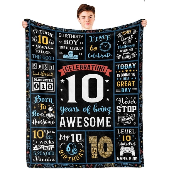 10 Year Old Boy Birthday Gift, Birthday Gift for 10 Year Old Boy, Gifts for Ten Year-Old Boys, 10th Birthday Presents for Boys Soft Throw Blanket