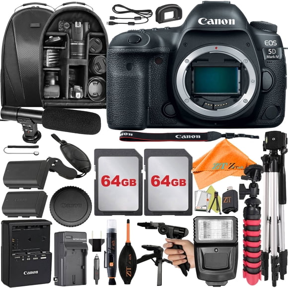 Canon EOS 5D Mark IV DSLR Camera (Body Only) with 64GB + Backpack Case + Microphone + ZeeTech Accessory Bundle