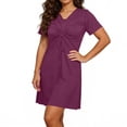 thumbnail image 5 of Zpanxa Casual Short Sleeve Dress for Women Solid Color Round Neck Comfort Fit Dress with Adjustable Drawstring Waist Flowy Summer Day Dress, 5 of 6