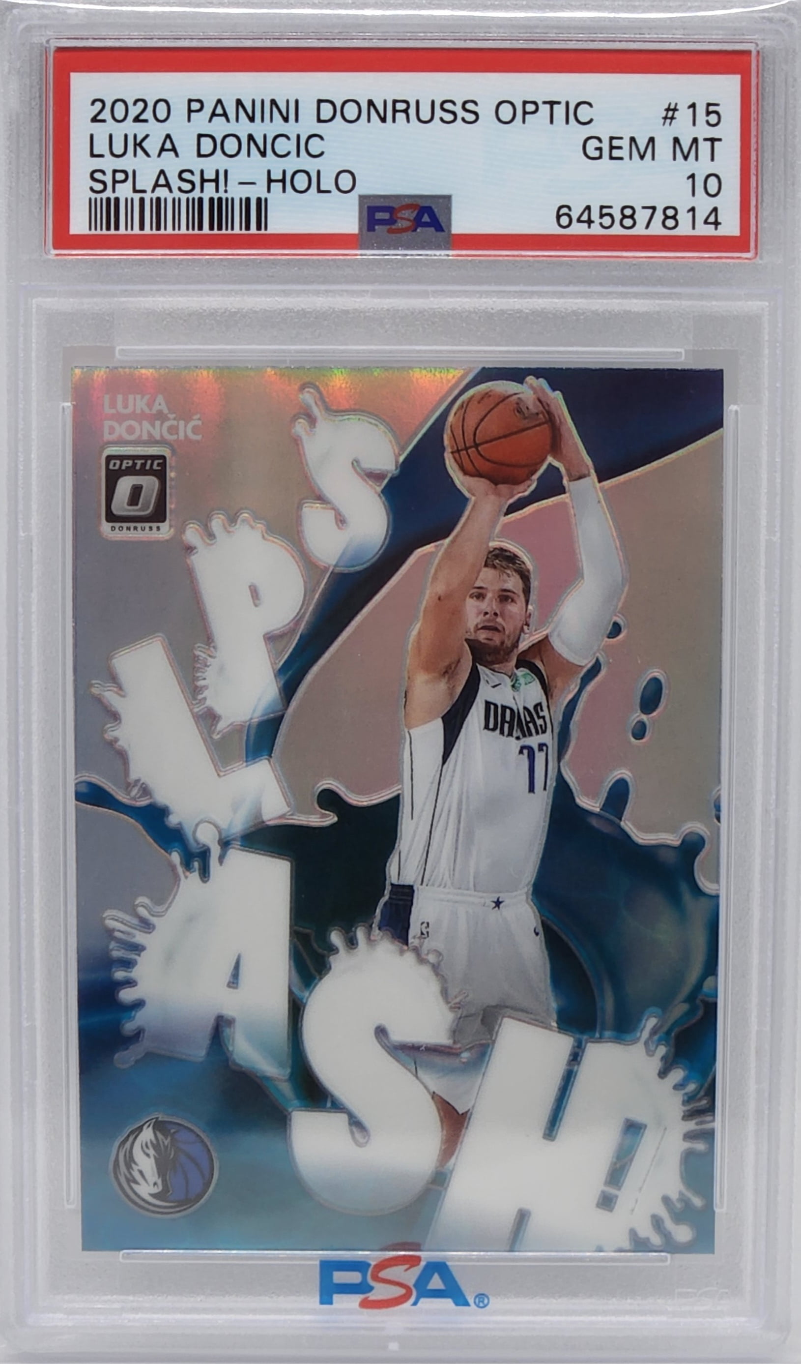 Luka Doncic Mavs 202021 Donruss Optic Splash! Holo Prizm Card PSA 10