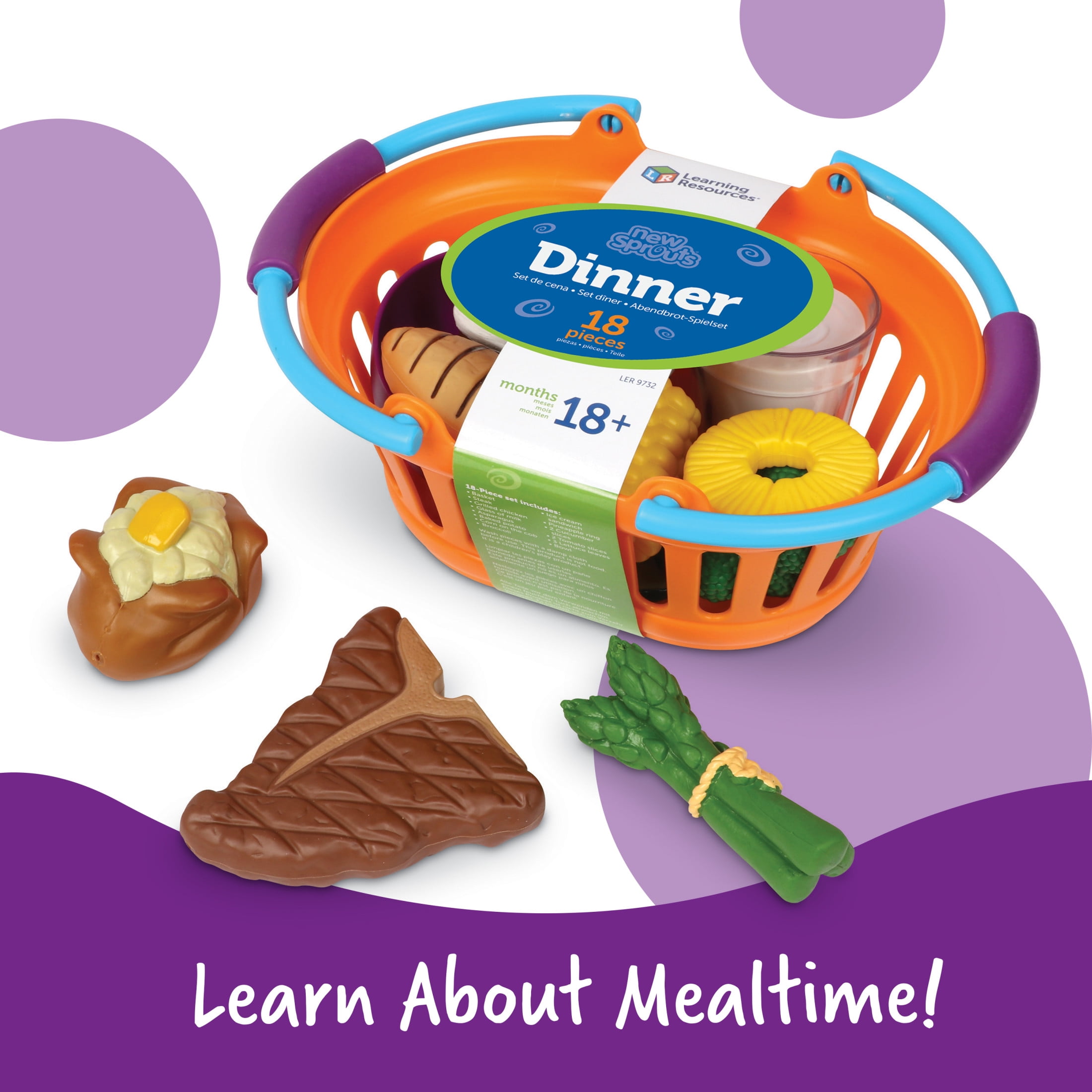 Learning Resources New Sprouts Dinner Basket Playset, Pretend Kitchen Ages 18 months and up