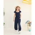 thumbnail image 3 of Kucnuzki 11 Years Big Girls Jumpsuit 12 Year Youth Tween Kids Summer Clothes Ruffle Sleeveless Solid Color One-piece Overalls Wide Leg Pants Casual Clothing Blue, 3 of 10
