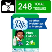Puffs Plus Lotion Facial Tissue, 2 Family Size Boxes, 124 Tissues Per Box