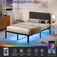 thumbnail image 3 of Haewon Full Size Bed Frame with Upholstered Headboard, Metal Platform Bed Frame with USB Charging and LED Lights, Under-Bed Storage, No Box Spring Needed, Noise Free, Hassle-Free Assembly, Dark Grey, 3 of 8