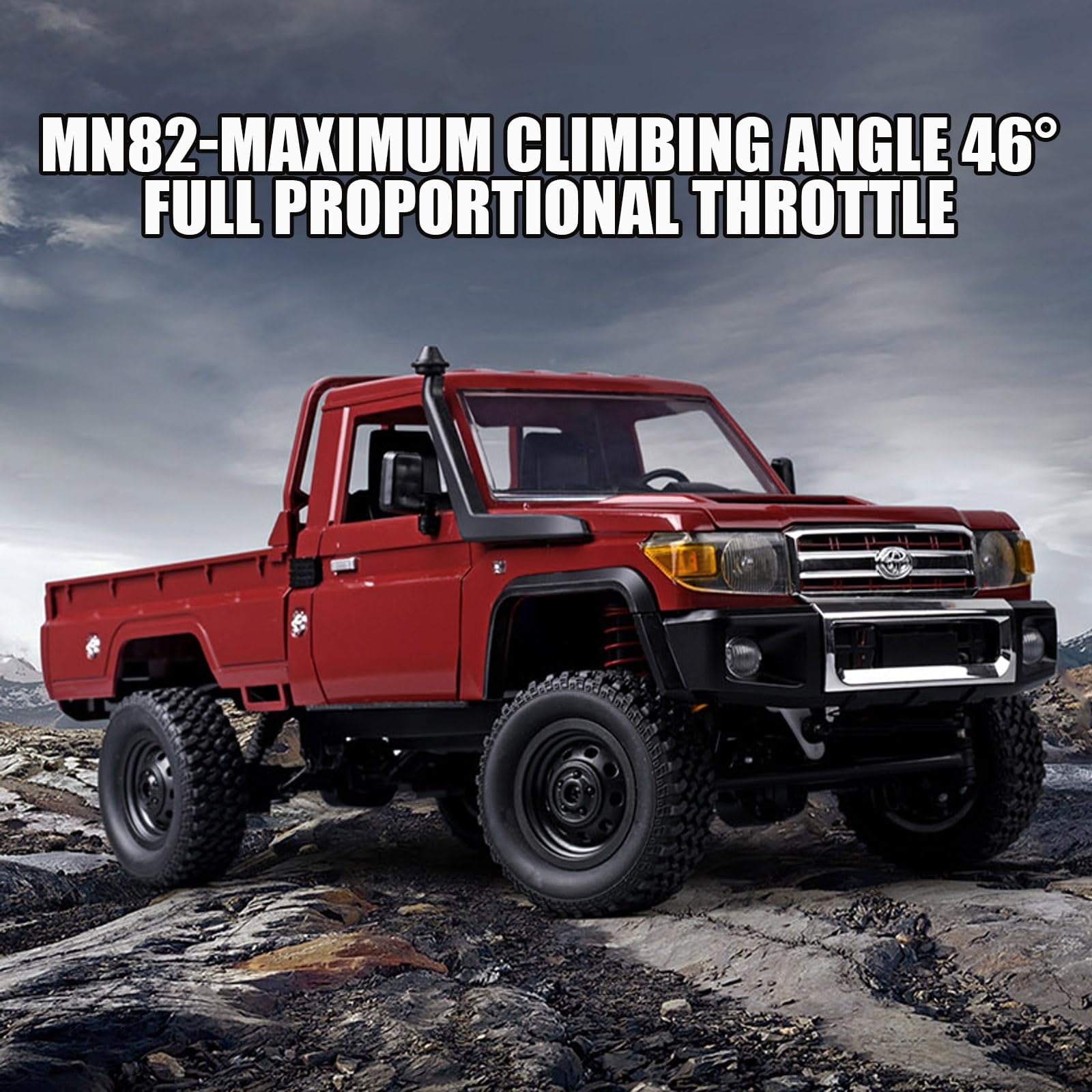 MN-82 1/12 Scale RC Rock Crawler Truck, 4x4 Off-Road Remote Control Car with 2.4GHz Remote & Dual 500mAh Batteries - Ideal Gift for Birthday/Christmas/Halloween (Ages 8+)