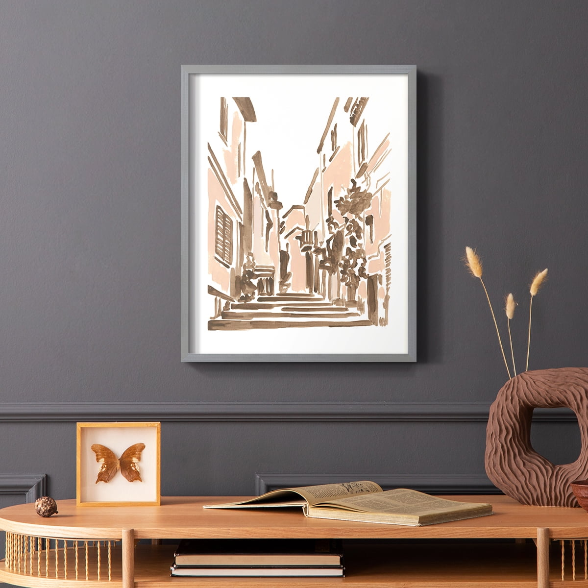 Blush Architecture Study I Framed Print in Gray Solid Wood Framed Print No Nail Hanging