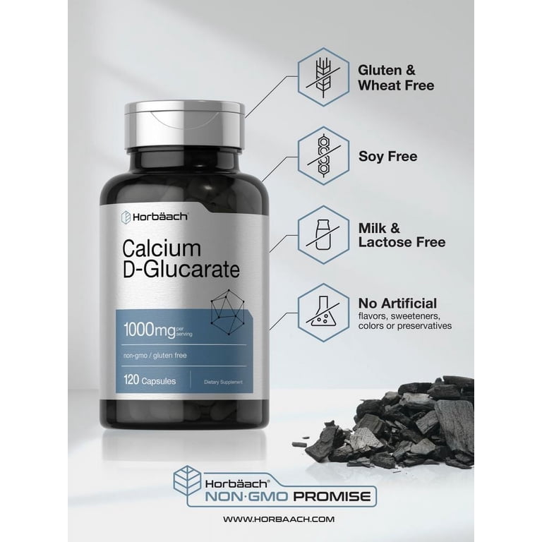 Calcium D Glucarate 1000mg | 120 Capsules | Non-GMO, Gluten Free Supplement 