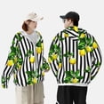 thumbnail image 3 of Rocae Lemons on Striped Print Breathable Sun Protection Hoodie Quick-Dry Lightweight Long Sleeve Hoodie Unisex Running Sports Shirt XX-Large, 3 of 9