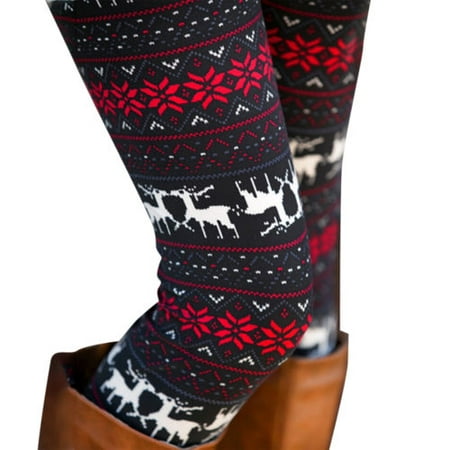Women Print Christmas Xmas Nordic Elastic Winter Knitted Warm Leggings