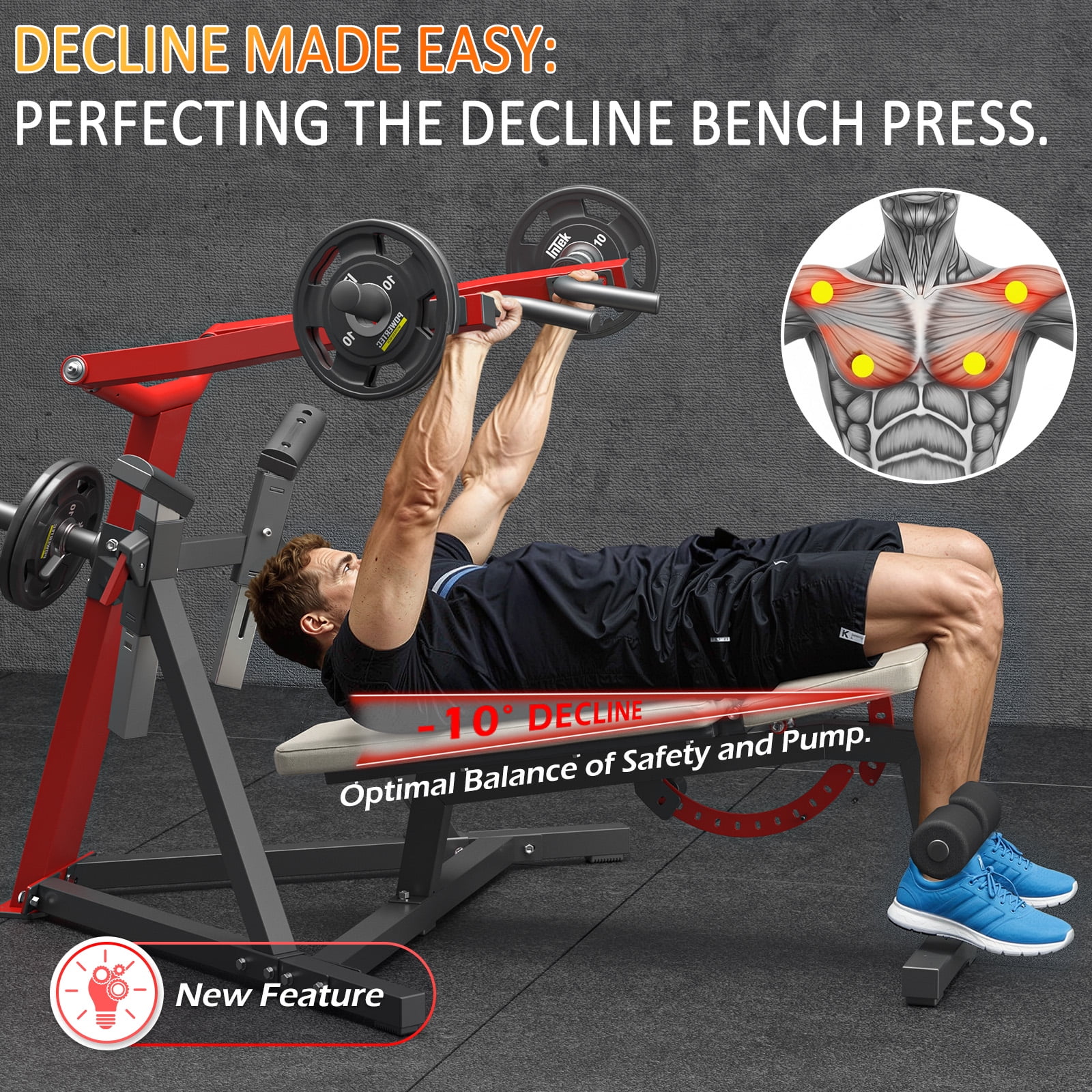 YODOLLA 3-in-1 Adjustable Weight Bench Chest Press Machine, Incline/Decline/Flat Bench for Home Gym, Heavy Duty Steel Upper Body Workout Equipment