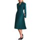 thumbnail image 4 of Vestido midi plisado de manga larga con solapa de pico para mujer Inspire Chic, talla 2XL, color verde azul, 4 of 5
