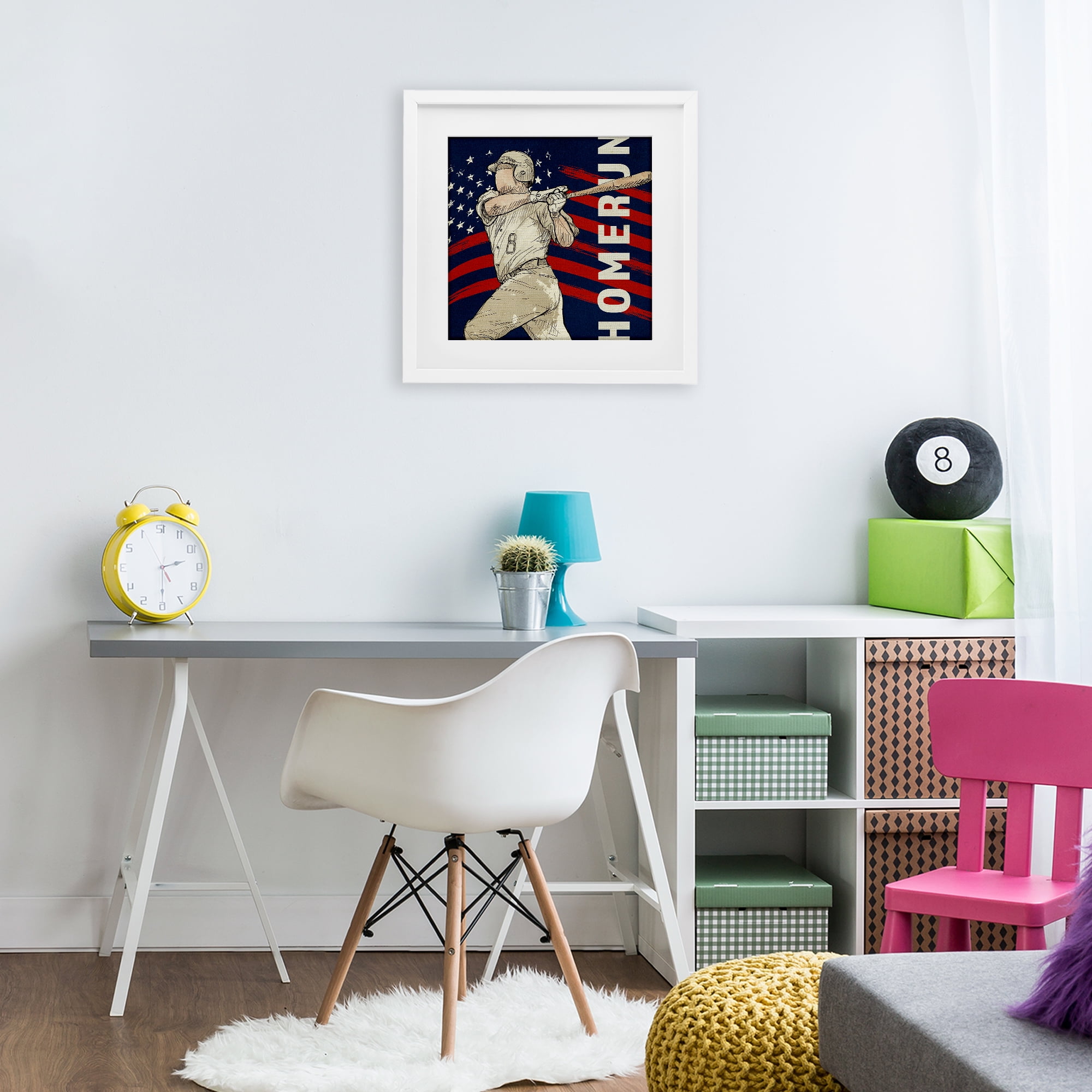 Patriotic Home Run Baseballer White Framed Print Under Glass, design by LightBoxJournal