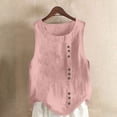 thumbnail image 1 of Womens Tank Tops, Womens Tank Top, Womens Solid Color Tank Top with Round Neck Faux Cotton and Linen Button Design and A Sense of Top with Round Neck Tank Tops, 1 of 3