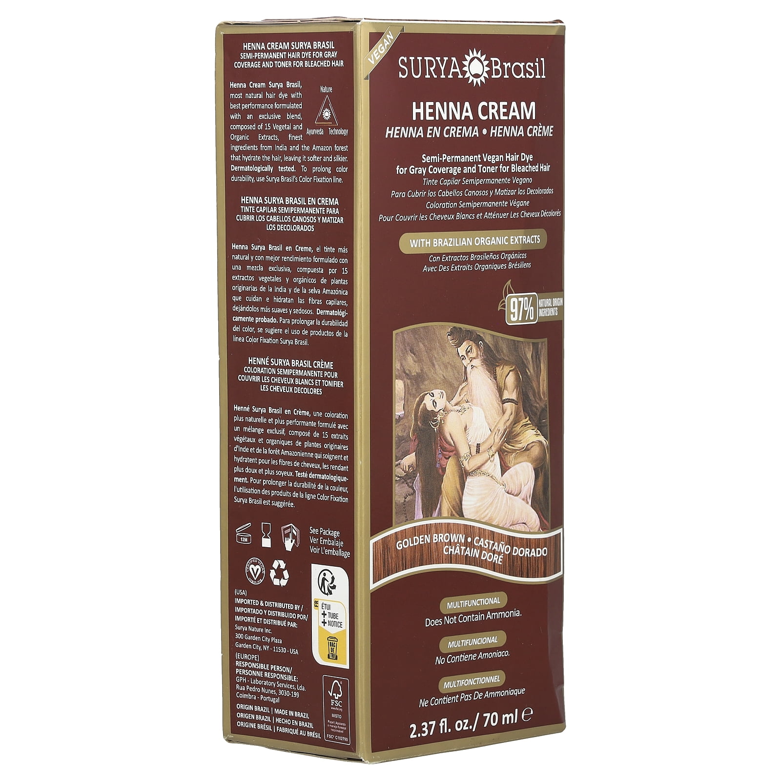 Surya Brasil Dark Brown Henna Cream - Moisturizing Hair Color with