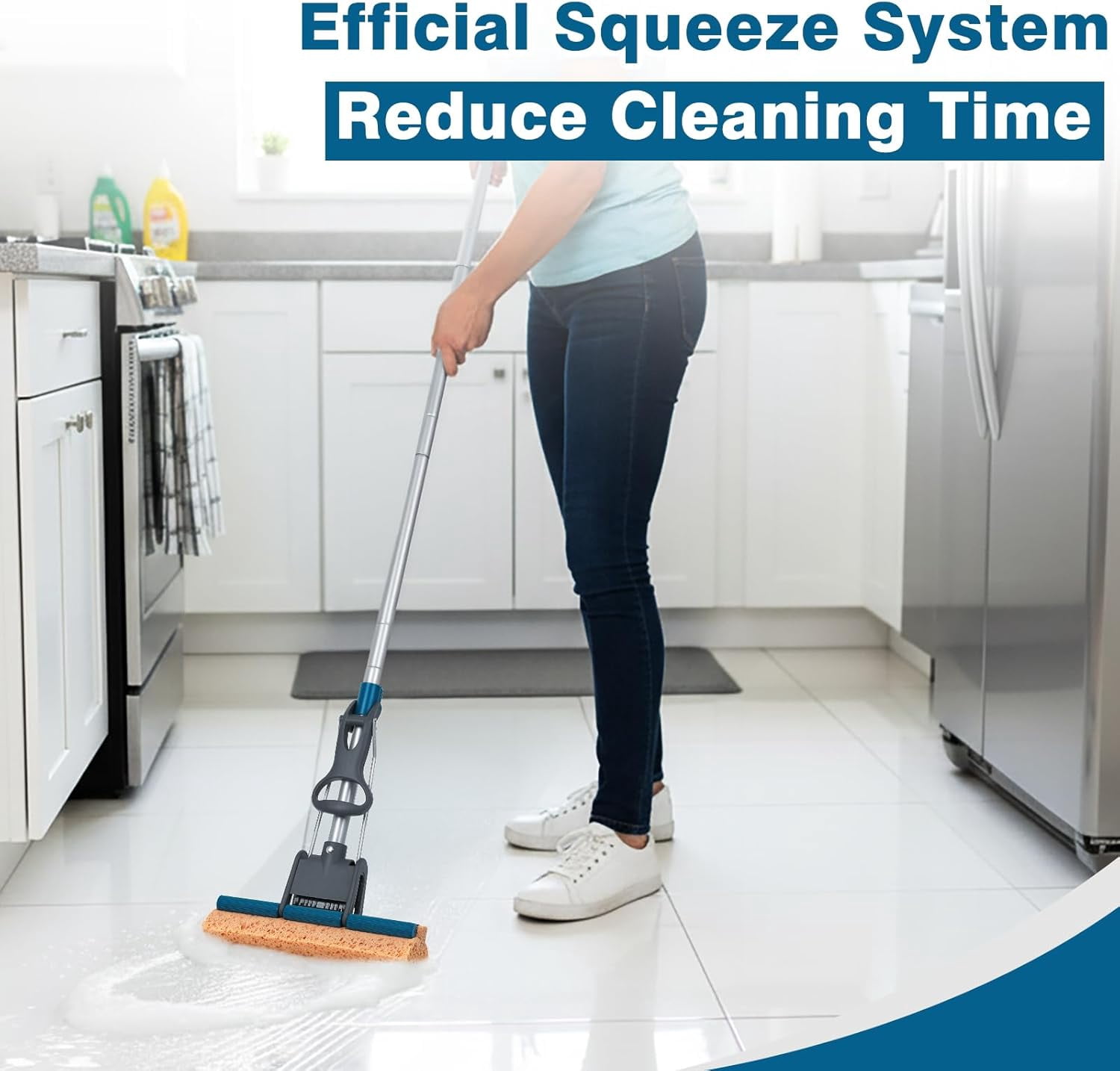 Heavy Duty Roller Mop with 4 Refill Heads, Self-Squeeze Handle for Hardwood Tile and Wall Cleaning