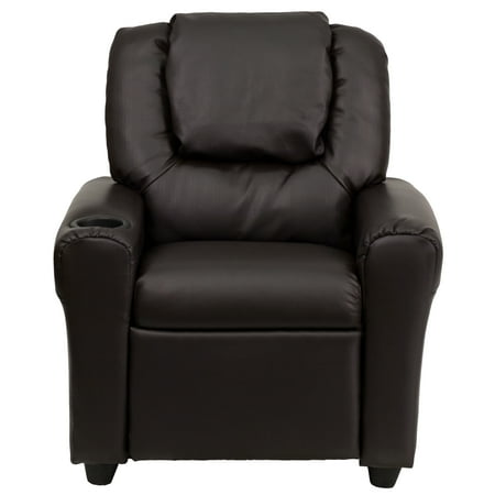 Flash Furniture Contemporary Brown LeatherSoft Kids Recliner with Cup Holder and Headrest