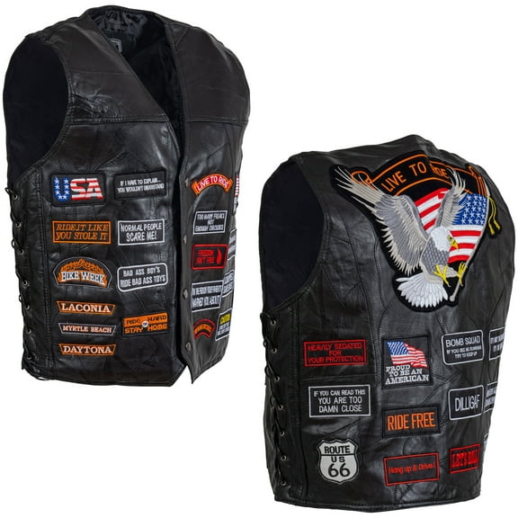 Diamond Plate Buffalo Leather Motorcycle Vests for Men - Medium