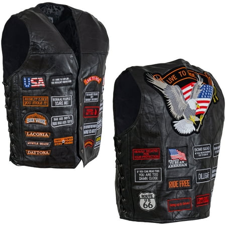 Diamond Plate Buffalo Leather Motorcycle Vests for Men - 2X Large
