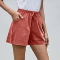 thumbnail image 6 of Resicozy Women Casual Linen Shorts Drawstring Comfy Elastic Waist Shorts Summer Pull On Short with Pockets Red M, 6 of 7