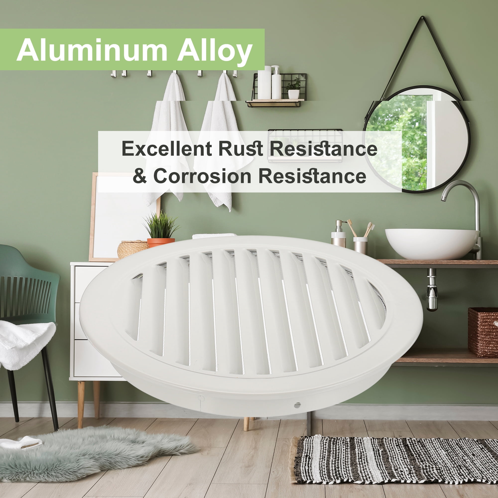 Round Soffit Vent, Aluminum Alloy Wall Vent Grille Cover for Exhaust Light Gray 12 Inch