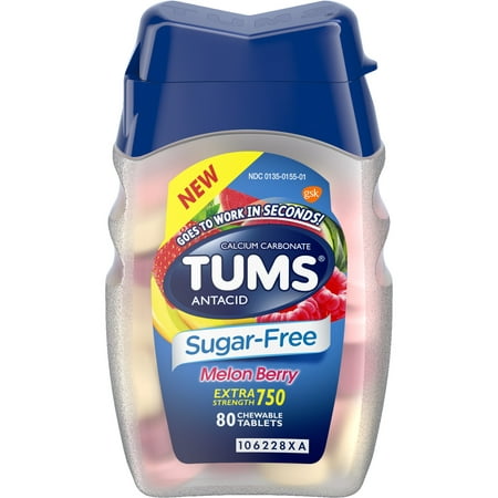 (2 Pack) Tums sugar-free antacid chewable tablets for heartburn relief, extra strength, melon berry, 80