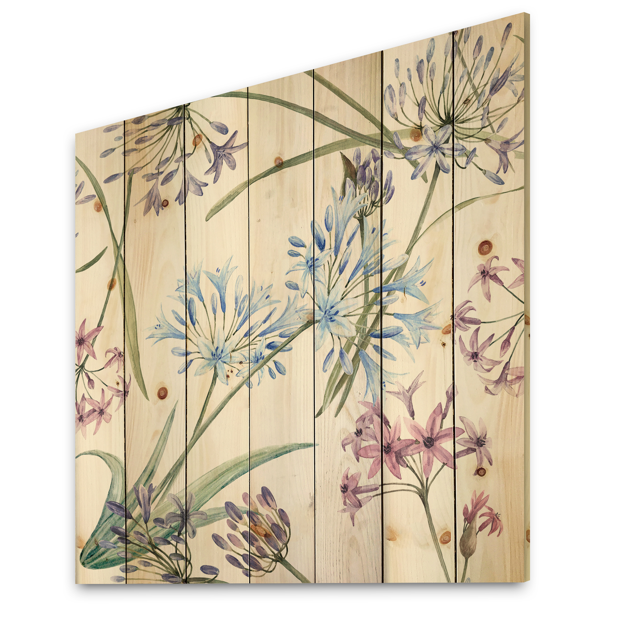 Designart 'Vibrant Summer Wildflowers On White II' Traditional Print on Natural Pine Wood