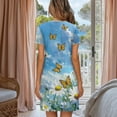 thumbnail image 2 of FKELYI Women's Nightgowns Soft Sleepwear Dress Crew Neck Sleep Dress Daisy Butterfly Print Comfy Button Down Pajama Dress Short Sleeve Loungewear for Spring Summer, L, 2 of 6