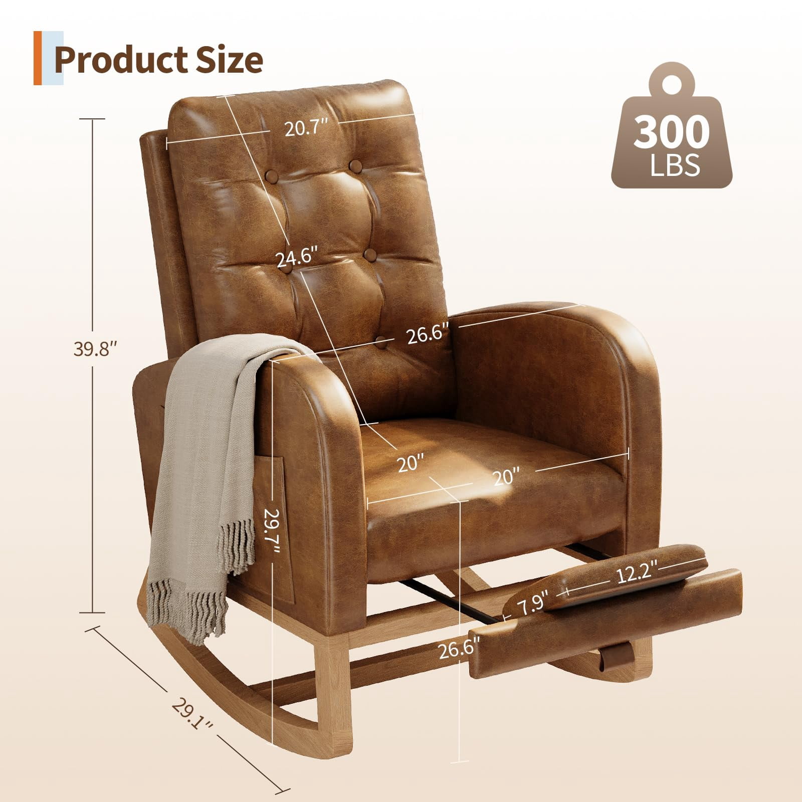 Modern Linen Upholstered Rocking Chair - Glider Chair with Side Pocket for Living Room Bedroom Nursery