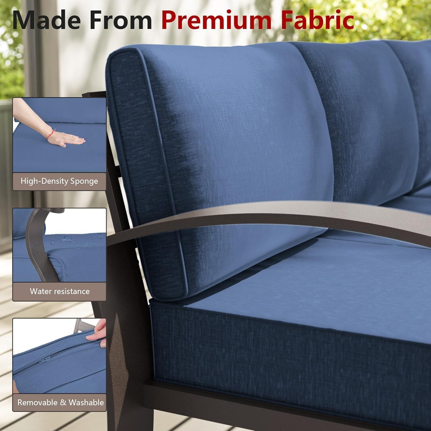 ASJMR 5 Seat Aluminum Patio Furniture Set with Fire Pit Table and Swivel Rocking Chairs Outdoor Armrest Sofa Conversation Set,Navy