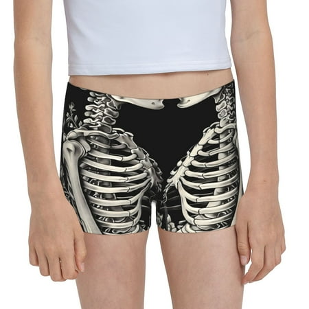 Pofeuu Skeletons Love Flowers Print Soft Cotton Girls Boyshort panties Toddler Underwear-Large