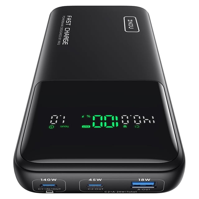 INIU Banco de energía de 140 W, cargador portátil para computadora portátil de alta capacidad de 27000 mAh, banco de energía para tableta con entrada y salida USB C, cargador de teléfono con pantalla
