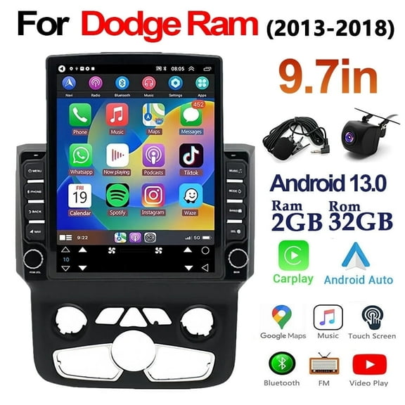 Car Stereo Radio for Dodge Ram 2013-2018 9.7" Android 13.0 Touchscreen 2 32G Vehicle GPS Navigation Wireless CarPlay Android Auto