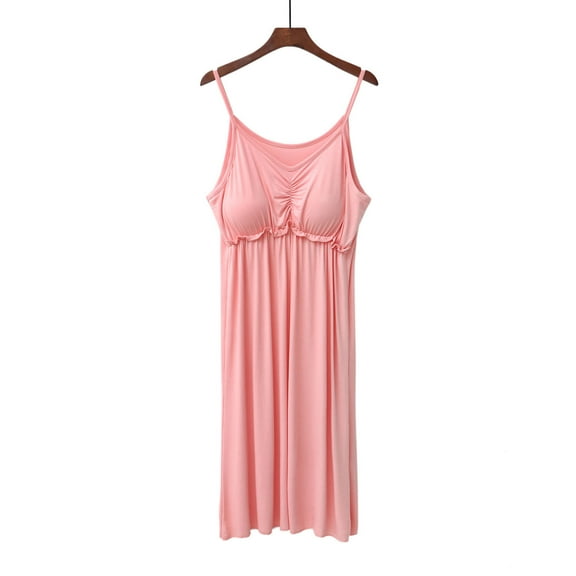 ylioge Sleeveless Nightgowns for Women Built in Bras Soft-Modal Sleepshirts Ladies Casual Solid V Neck Spaghetti Strap Loungewear Dresses