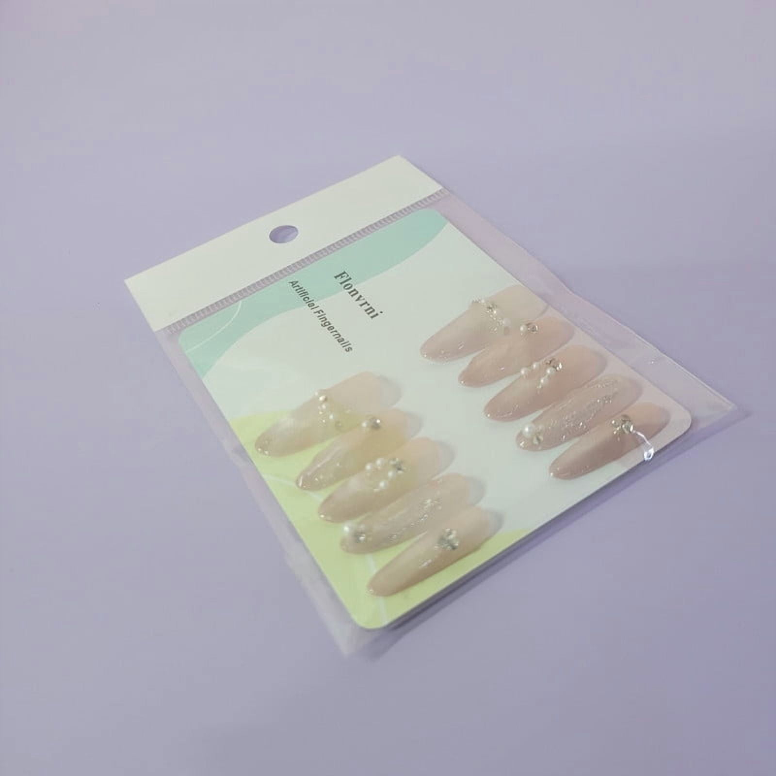 Flonvrni Artificial fingernails Nude Rhinestone Pearl Nail Stickers, Gradient Glitter Nail Art, Reusable