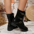 thumbnail image 5 of Lovzfmll Women's Boots, Lace Up Belt Buckle Ankle Boots, Round Toe Chunky Block Heel, Casual Fall Winter Booties, 5.5, Black, 5 of 8
