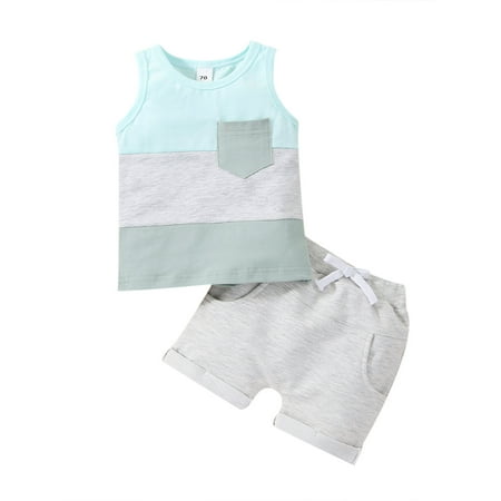 

LSFYSZD Baby Boys 2PCS Pants Suit Sleeveless Patchwork Crew Tank Tees + White Straps Short Pants Toddler Boys Casual Outfit