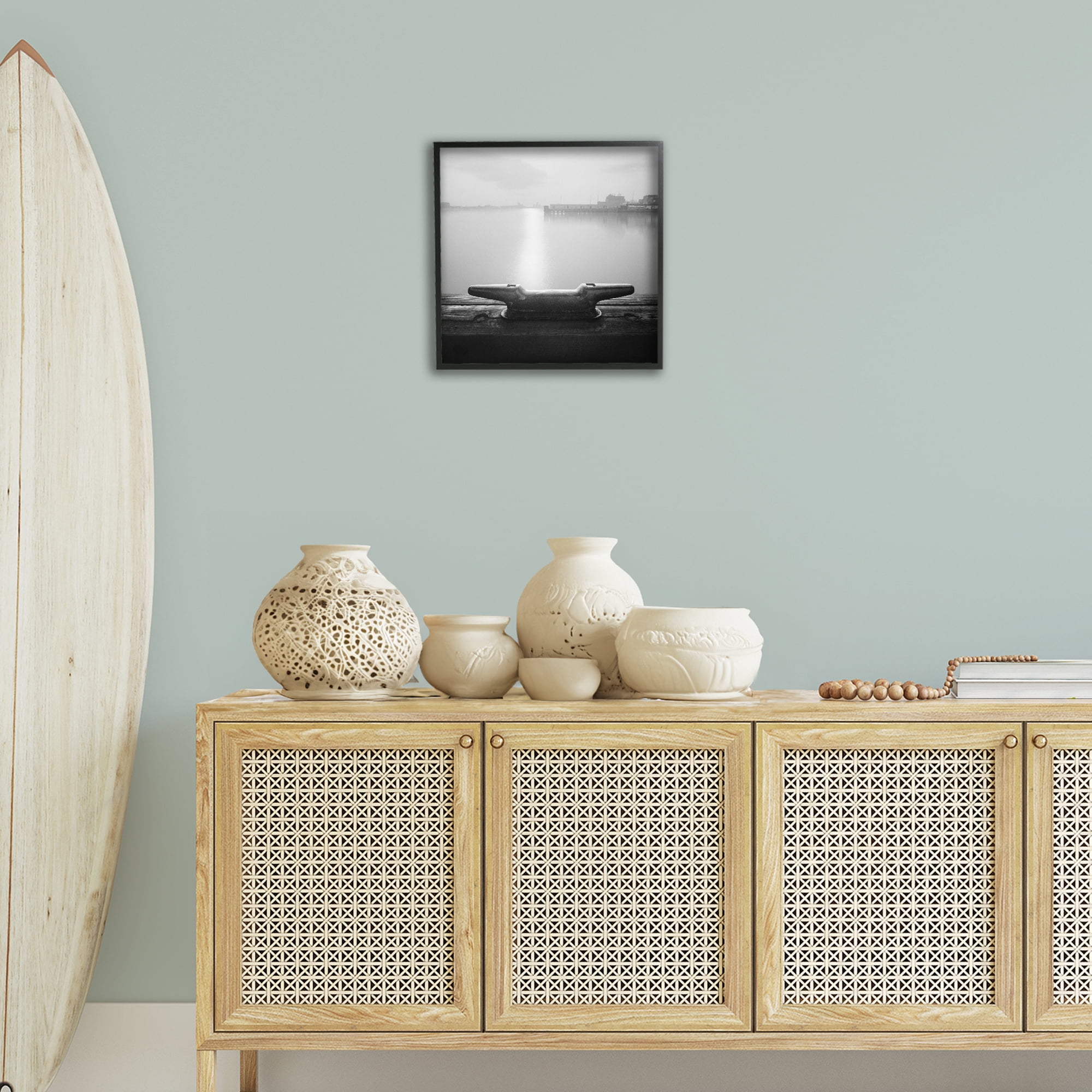 Stupell Industries Dockside Boat View Coastal Photography Black Framed Art Print Wall Art, 17 x 17