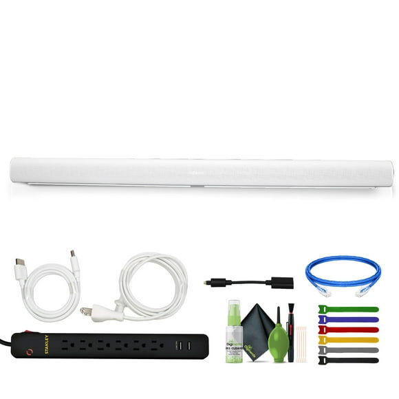 Sonos Arc The Premium Smart Soundbar for TV, Movies, Music, Gaming, and More - White Bundle With Surge Protector Outlet 2 USB Black + Cable Ties + Cat6e Ethernet Patch Cable + Cleaning kit