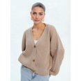 thumbnail image 5 of Women'S Chunky Knit Cardigan Sweater V-Neck Long Sleeve Button Casual Loose Cropped Cardigan Coat Khaki S, 5 of 7