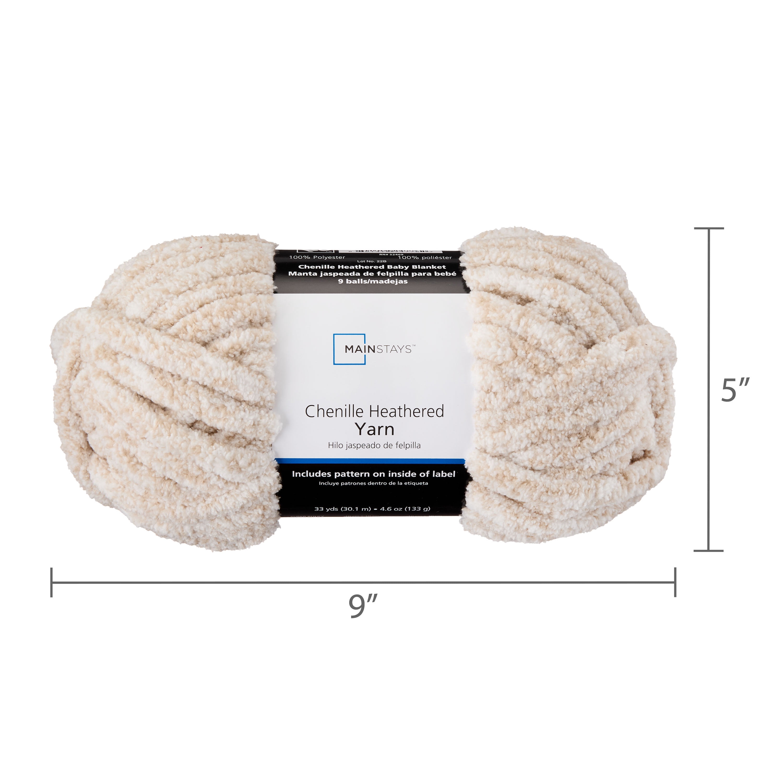 Mainstays Heathered Chenille Yarn, 33 yd, Mushroom, 100% Polyester, Super Bulky