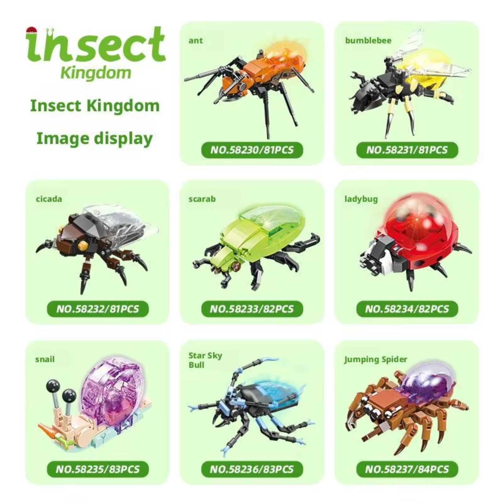 Unbranded 8-in-1 Insect Animal Building Blocks Set, Glowing STEM Educational Toy with 8 Models, Durable ABS Plastics, Creative Gift for Kids Boys 6+